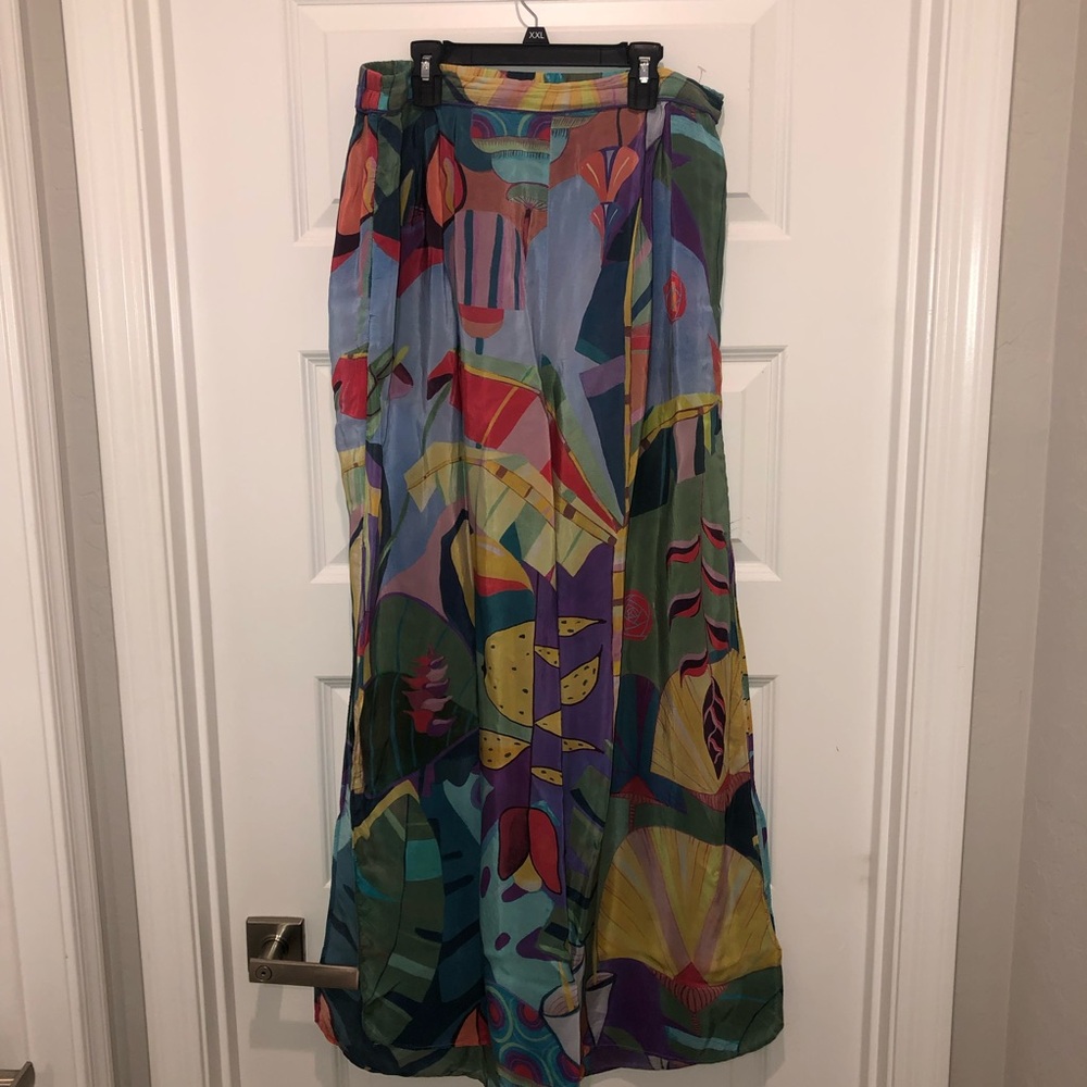 Farm Rio x Anthropologie Tropical Scenario Slit Wide Leg Pants sz L - Picture 5 of 9